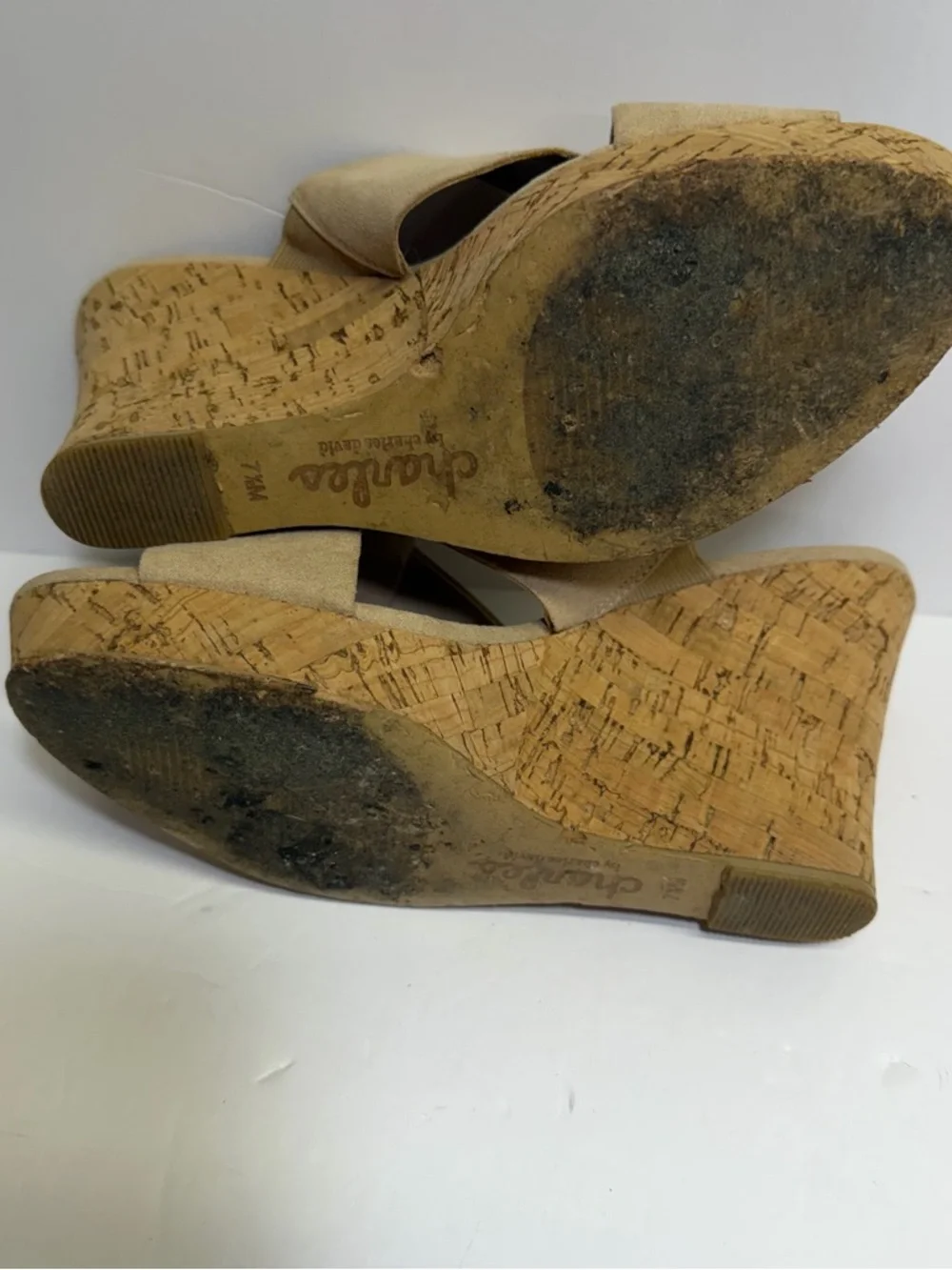 Charles by Charles David Taupe Suede Crisscross Cork Wedge Sandals‎